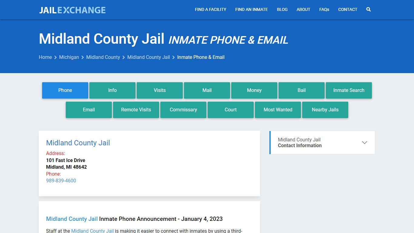 Inmate Phone - Midland County Jail, MI - Jail Exchange